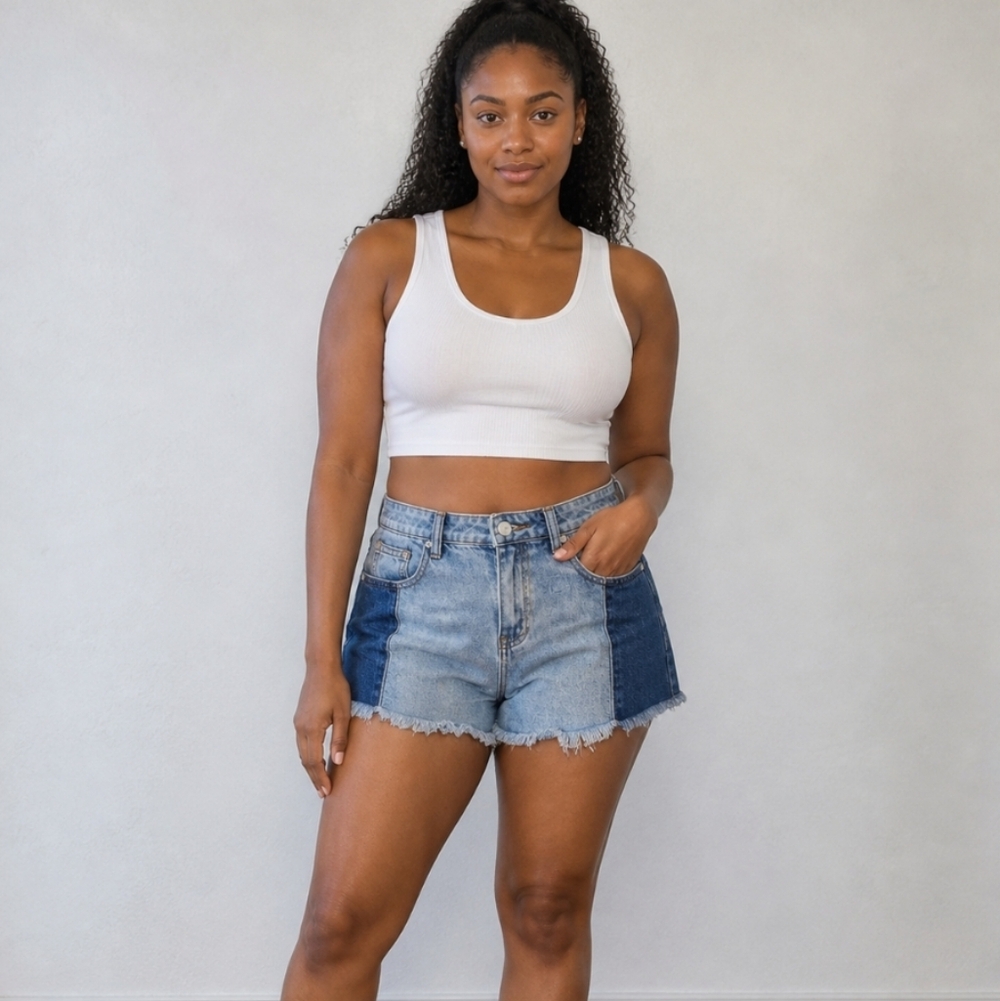 TOBI Denim Two Tone Patch Jean Shorts Medium